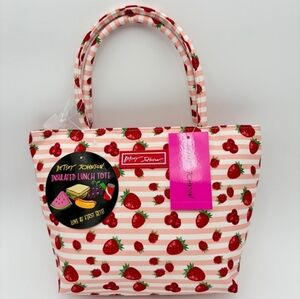 🔹️Betsey Johnson🔹 Insulated Satchel Lunch strawberries berries Stripe Tote Bag